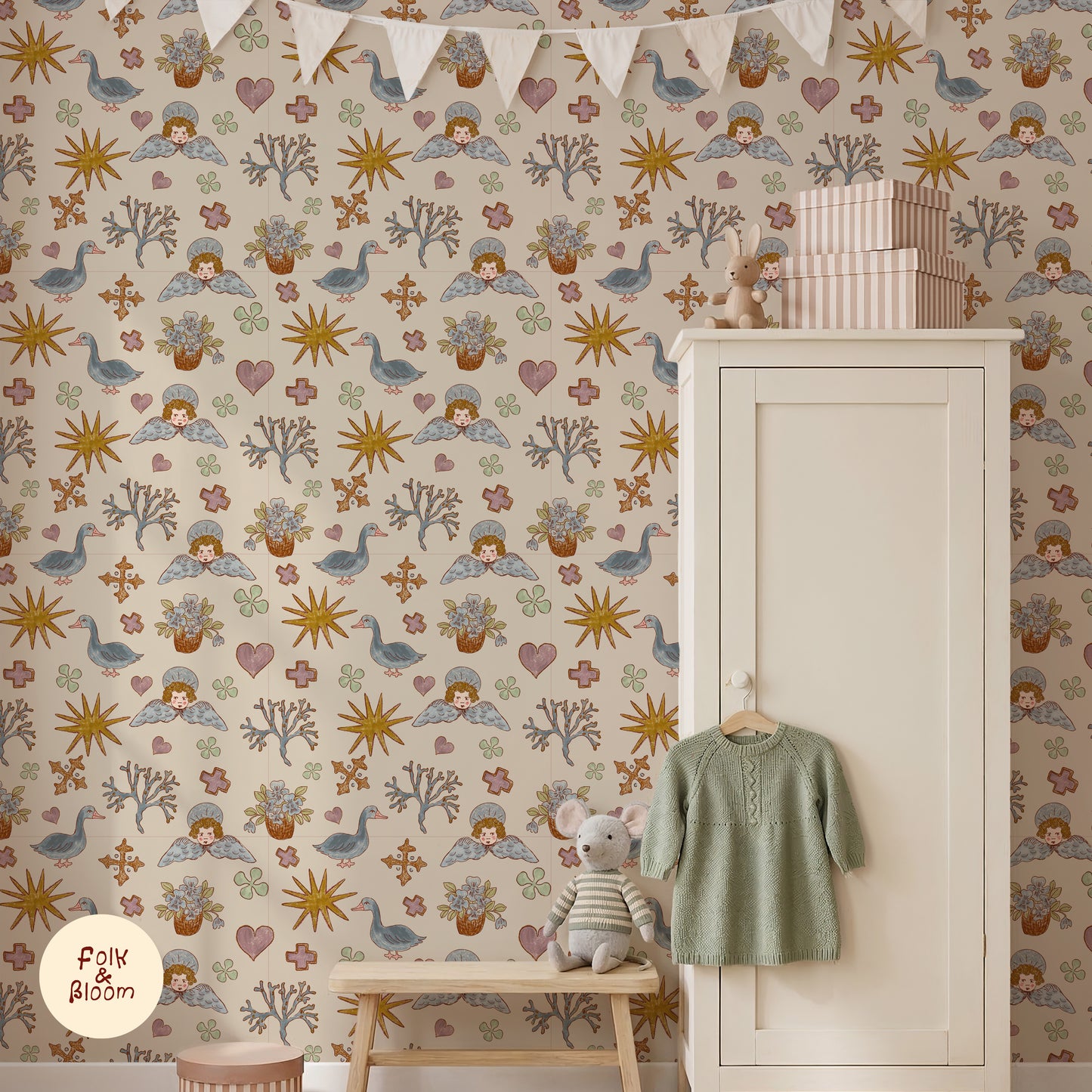 Children's Wallpaper - Angels beige