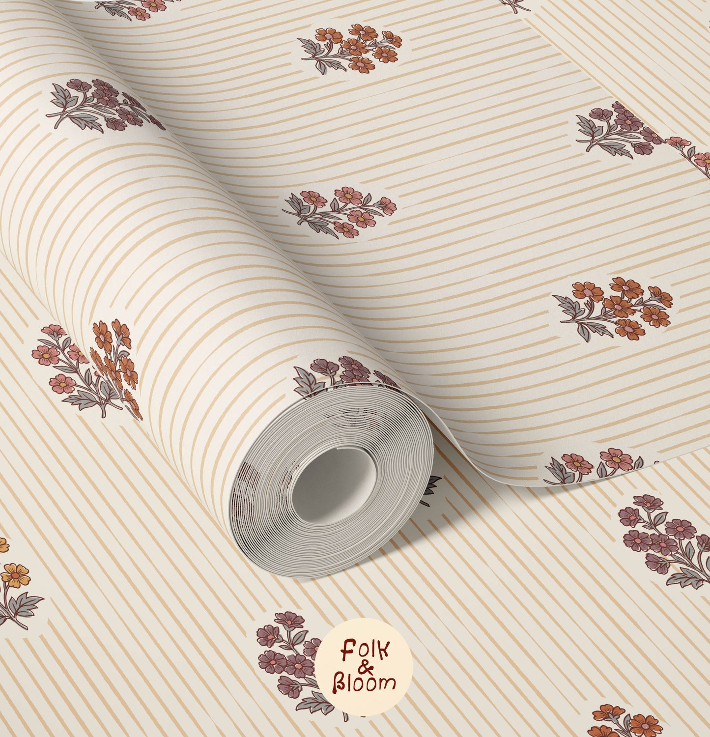 india block print flower wallpaper for nurseries and kids rooms