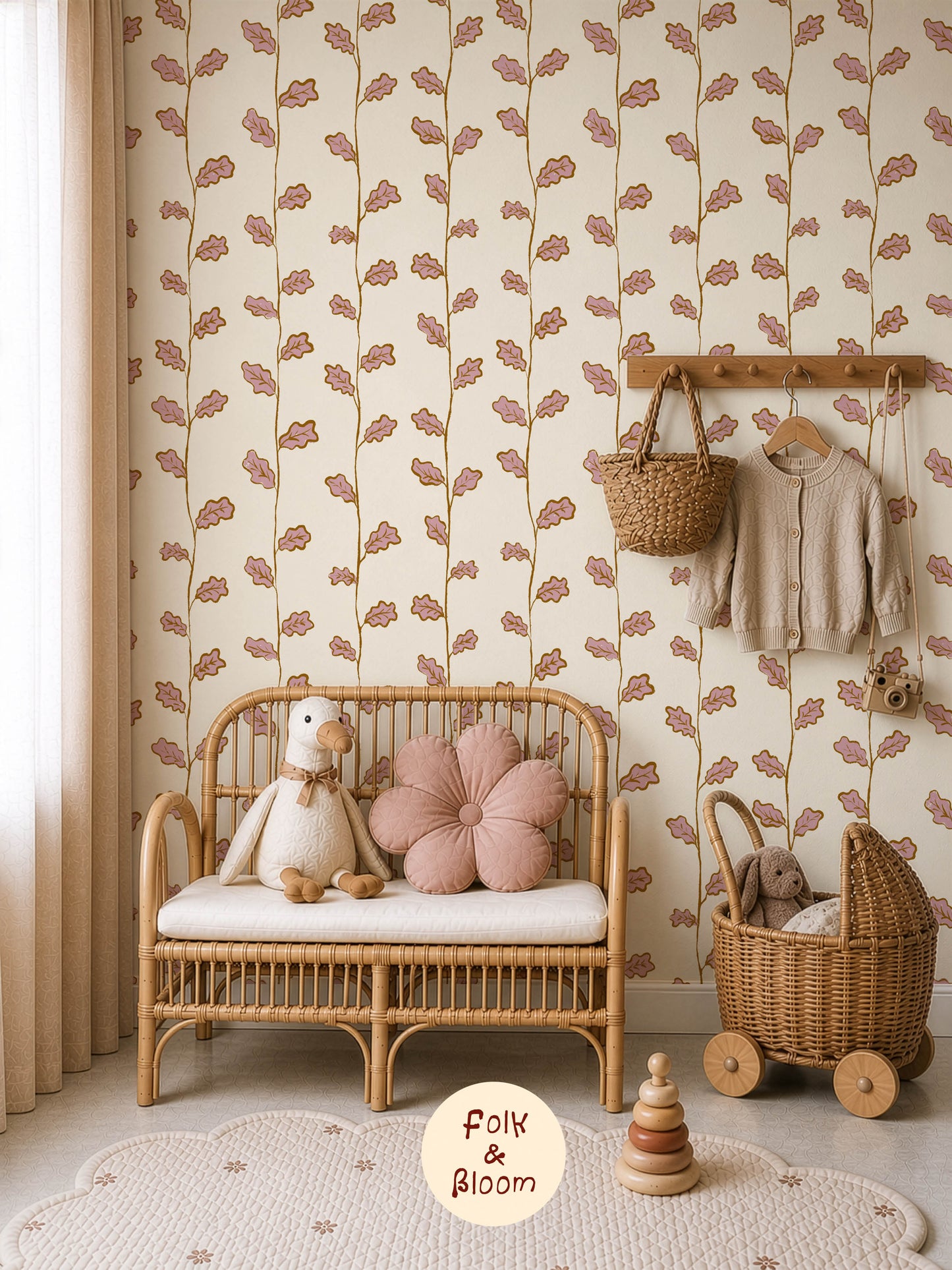 Children's Wallpaper - Oak Leaves Stripe