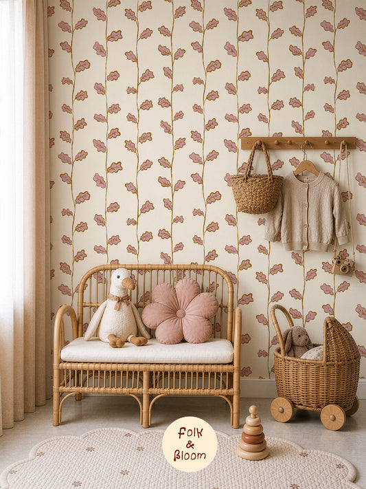 Children's Wallpaper - Oak Leaves Stripe