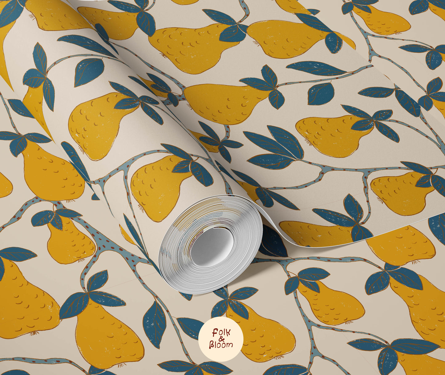 Nursery wallpaper on roll - Pears Yellow
