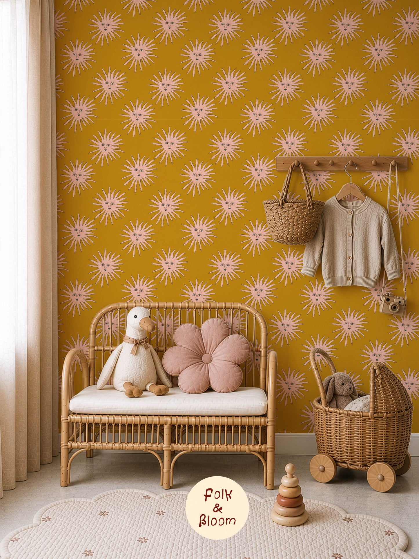 Nursery wallpaper - Pink Suns Yellow