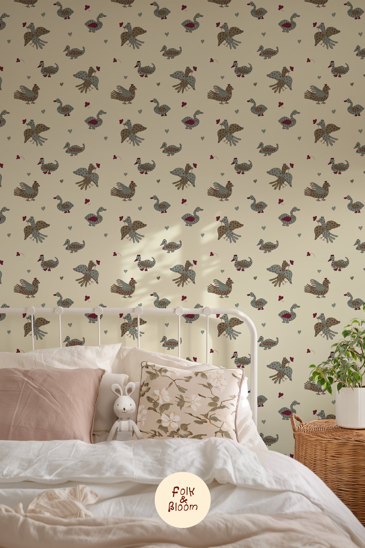 Children's Wallpaper - Birds & Hearts
