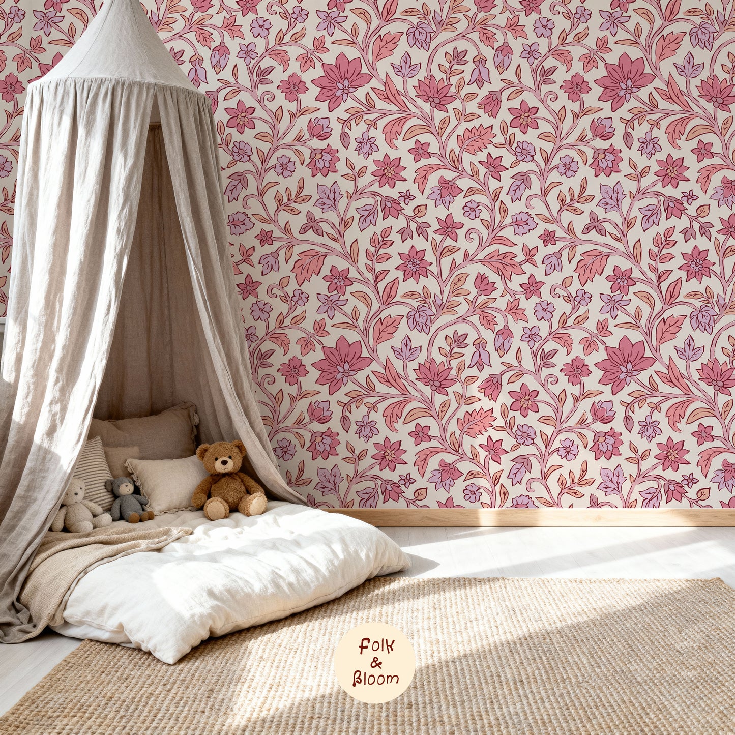 Children's wallpaper on roll - Blockprint Pink