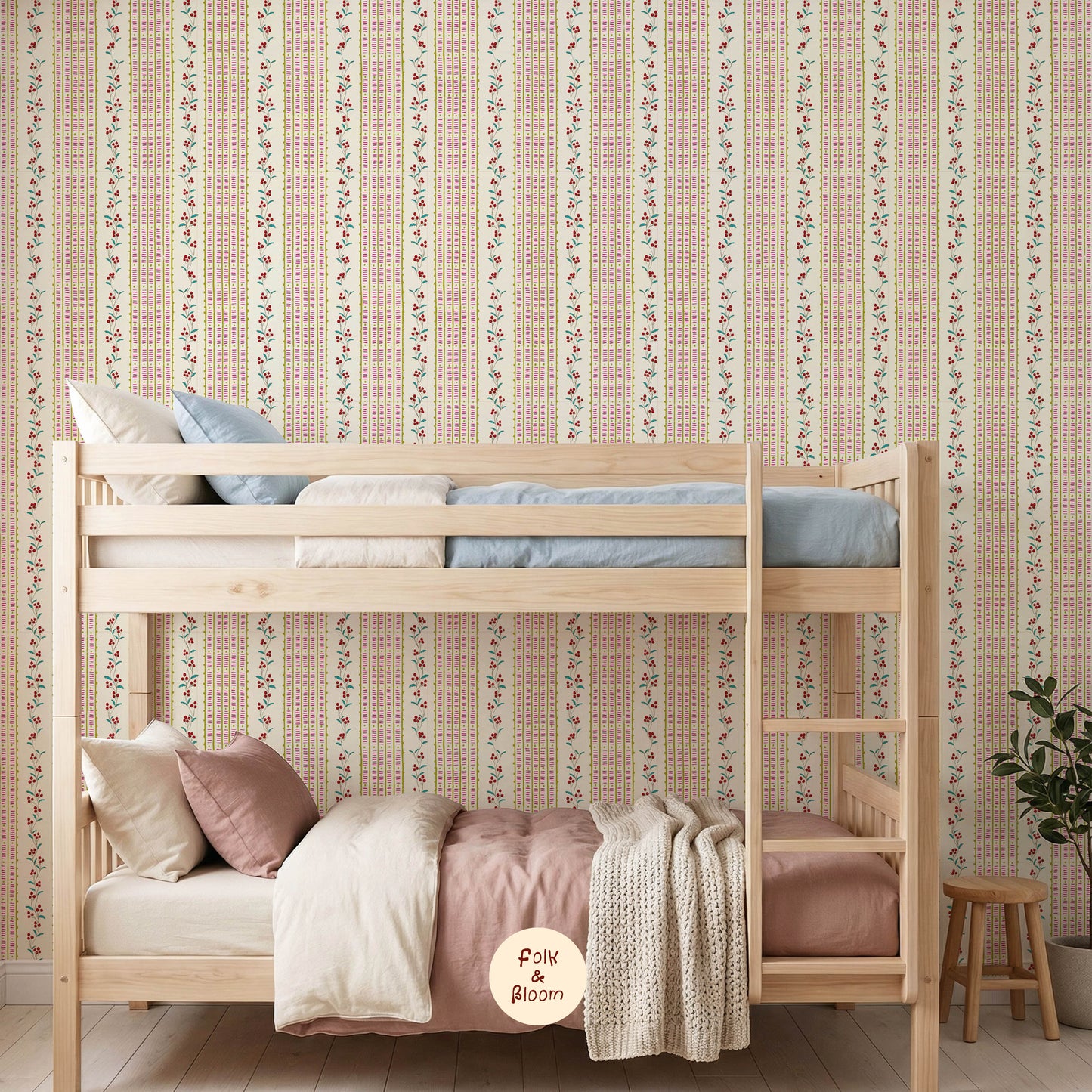 Children's Wallpaper - Botanical Stripes Multi