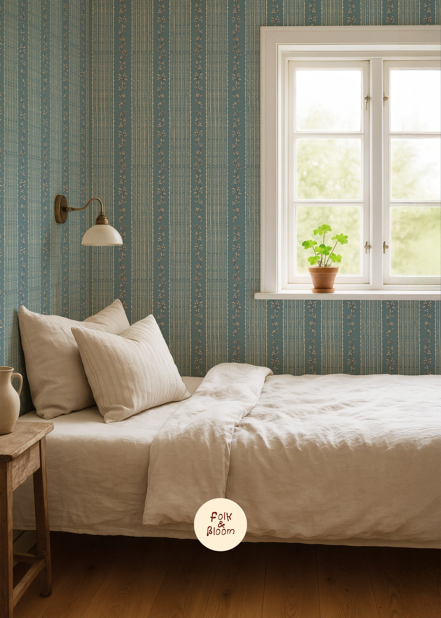 Children's Wallpaper - Botanical Stripes Dark Blue