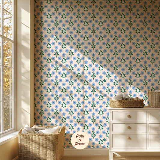 Children's wallpaper on roll - Flowerpower Blue