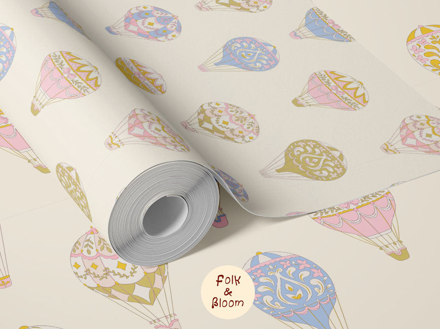 Children's wallpaper on roll - Hot Air Balloons