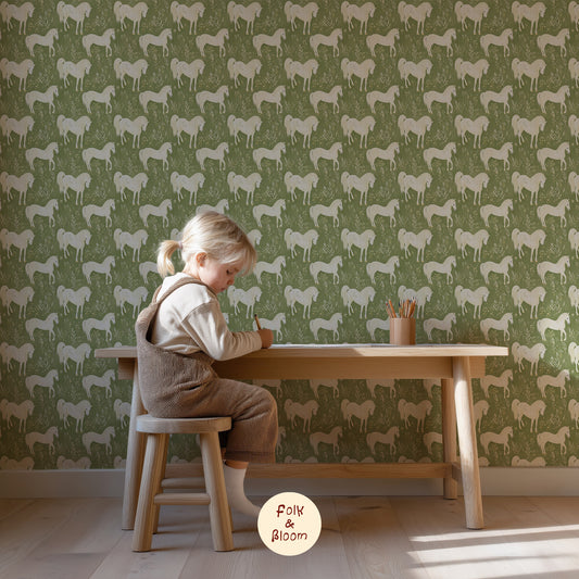 Children's wallpaper on roll - Horses