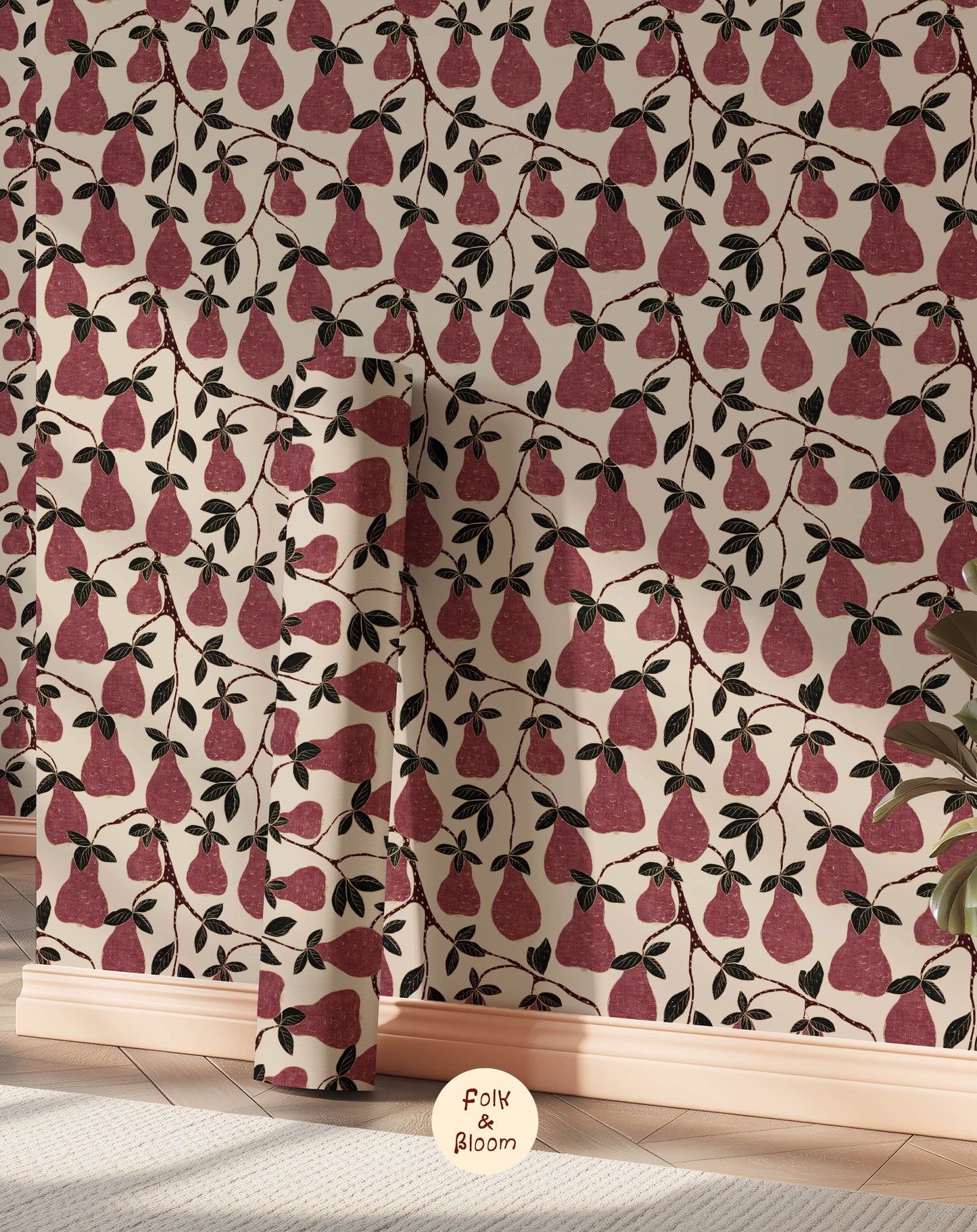 Children's Wallpaper - Pears Burgundy