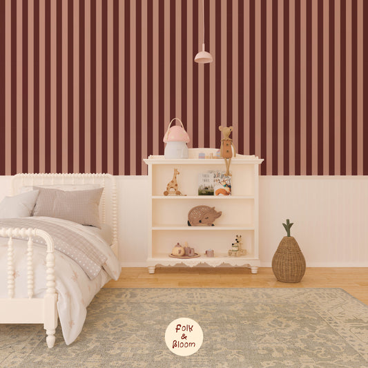 Children's wallpaper on roll - Stripes Red/Pink