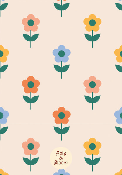 Children's wallpaper on roll - Mixed Flowers