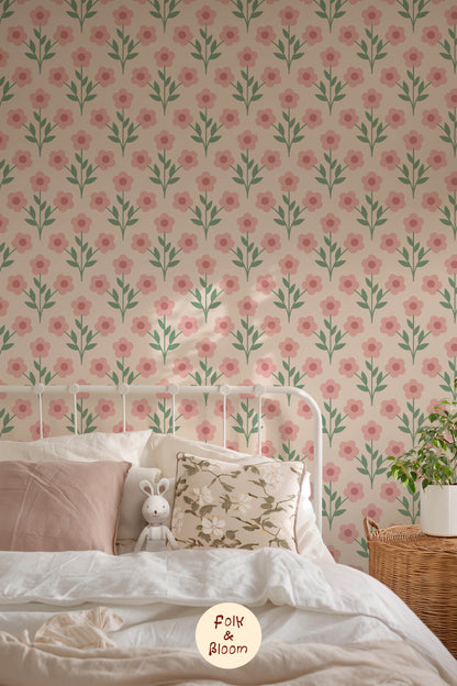 Children's wallpaper on roll - Flowerpower Pink