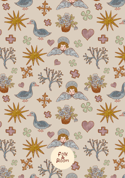 Children's Wallpaper - Angels beige