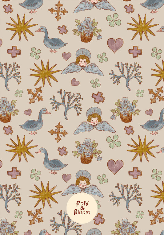 Children's Wallpaper - Angels beige