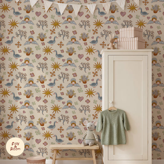 Children's Wallpaper - Angels beige