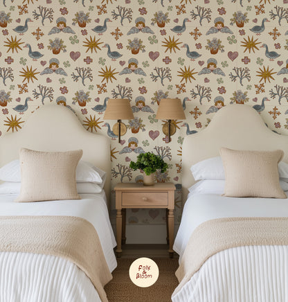 Children's Wallpaper - Angels Cream