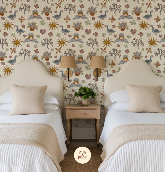 Children's Wallpaper - Angels Cream