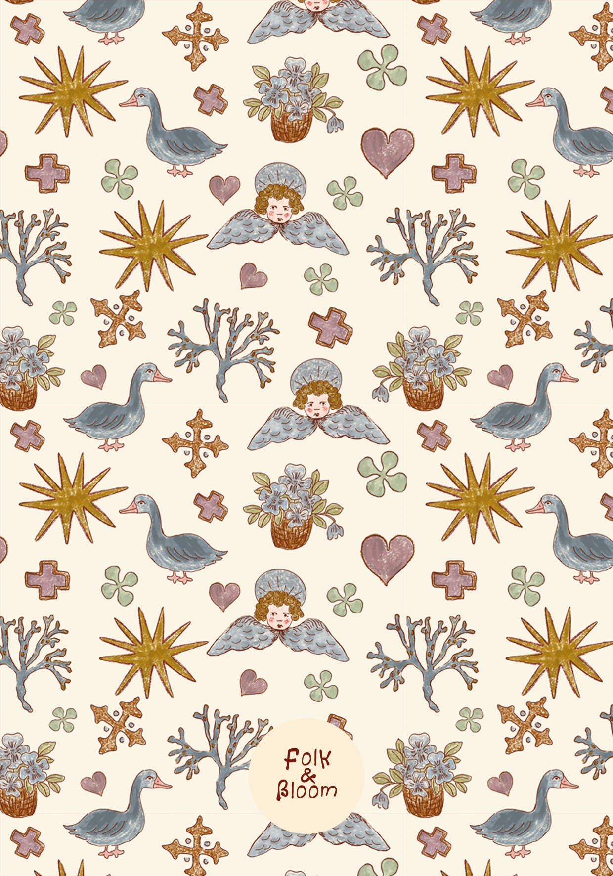 Children's Wallpaper - Angels Cream