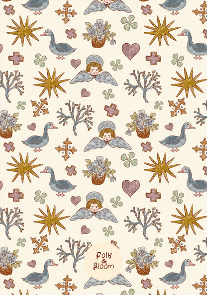 Children's Wallpaper - Angels Cream