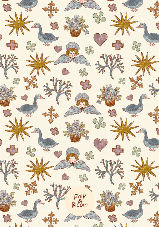 Children's Wallpaper - Angels Cream
