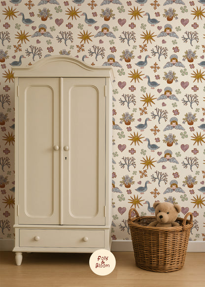 Children's Wallpaper - Angels Cream