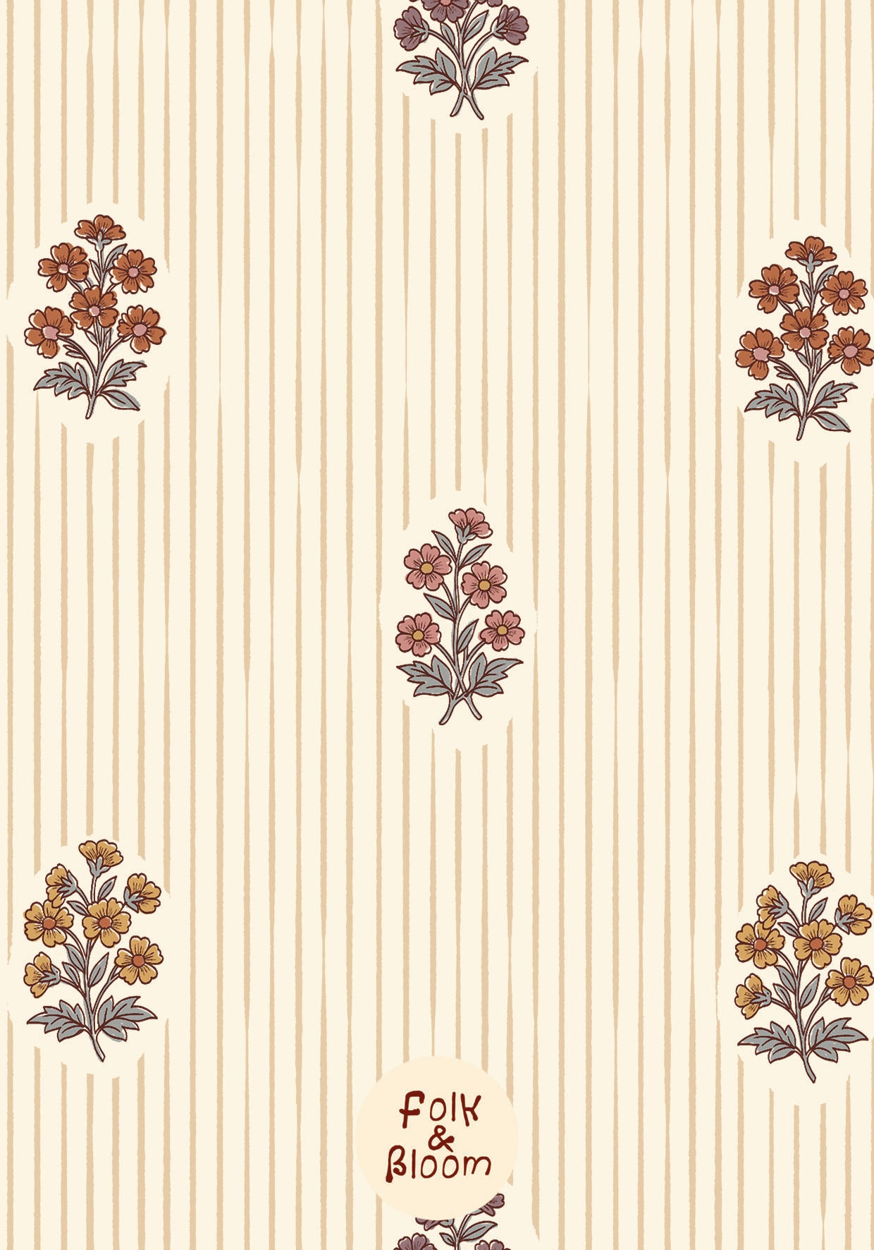 india block print flower wallpaper for nurseries and kids rooms 