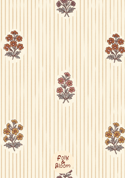 india block print flower wallpaper for nurseries and kids rooms 