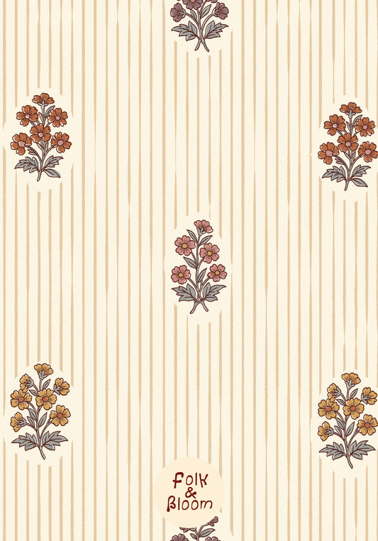 india block print flower wallpaper for nurseries and kids rooms 