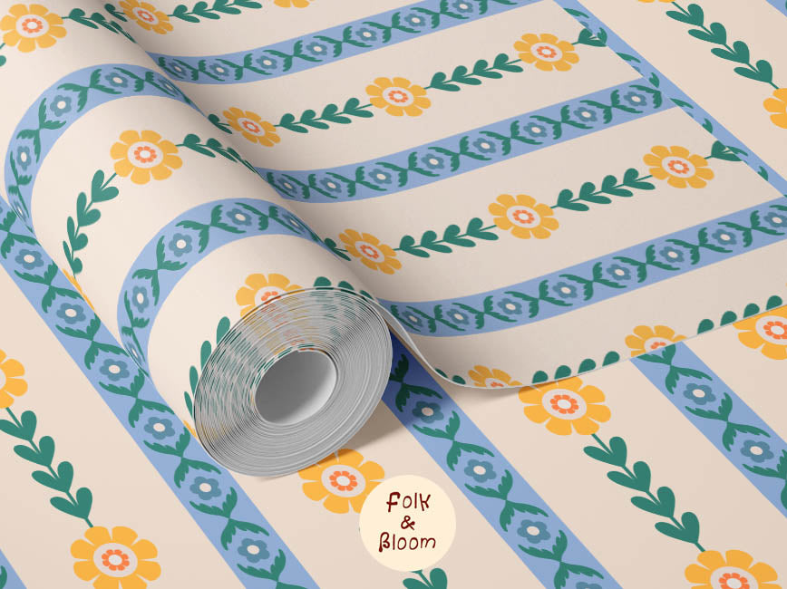 Children's wallpaper on roll - Bold Flower Stripes