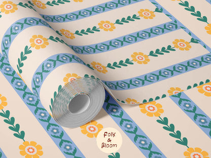Children's wallpaper on roll - Bold Flower Stripes