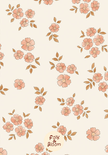 Boho floral kids wallpaper with pastel botanical design.