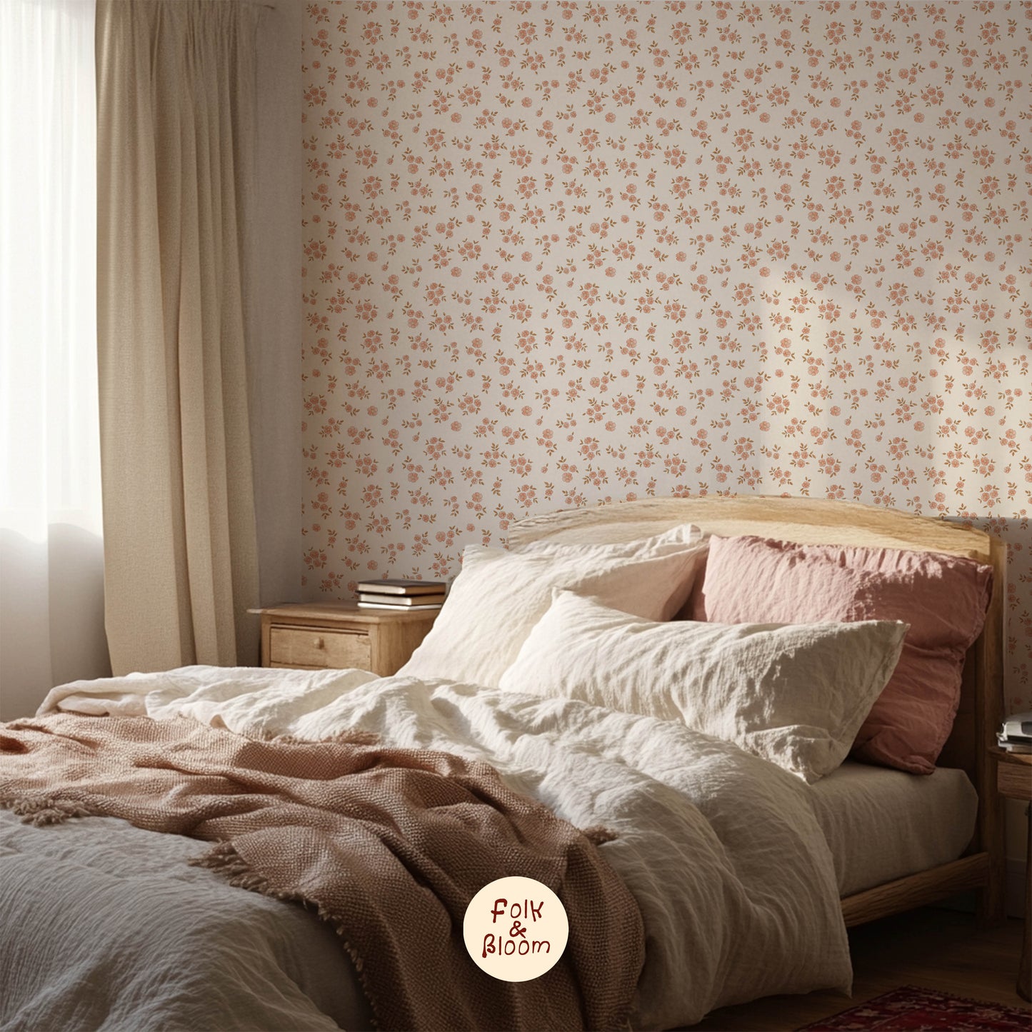 Boho floral kids wallpaper with pastel botanical design.