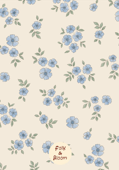 blue floral cute flowers wallpaper for kids nursery and girls room