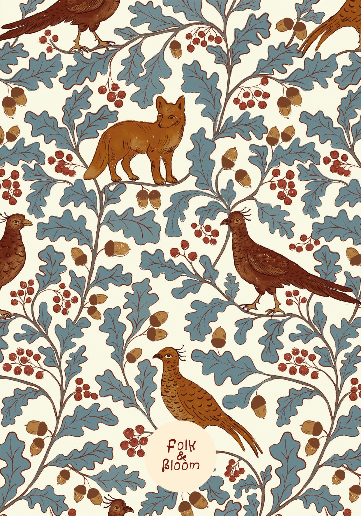 Children's wallpaper on roll - Fox and Pheasant
