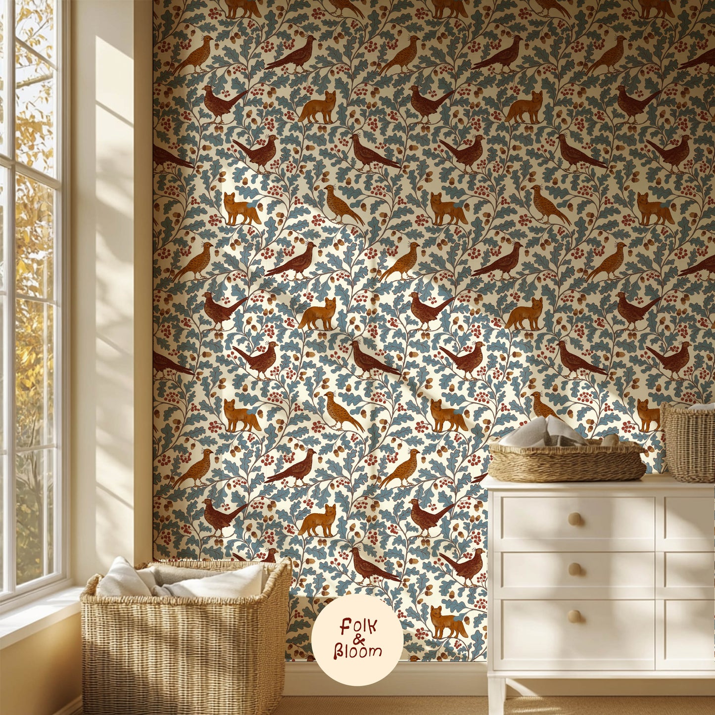 Children's wallpaper on roll - Fox and Pheasant