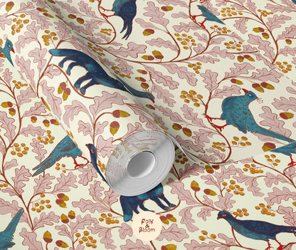 Children's wallpaper on roll - Fox and Pheasant Pink