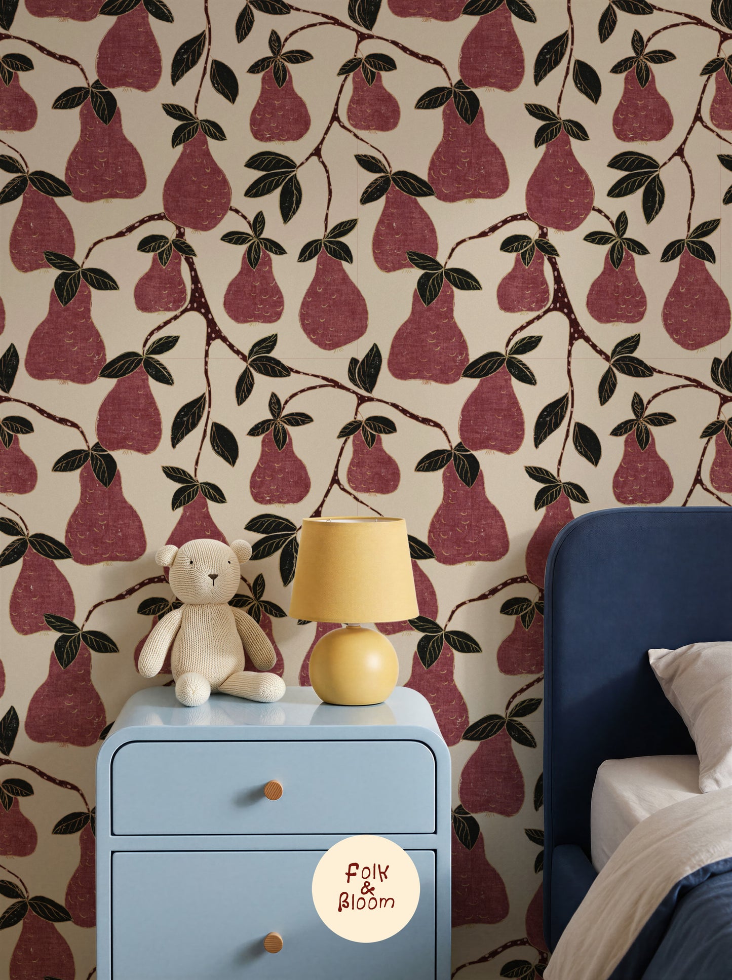 Children's Wallpaper - Pears Burgundy