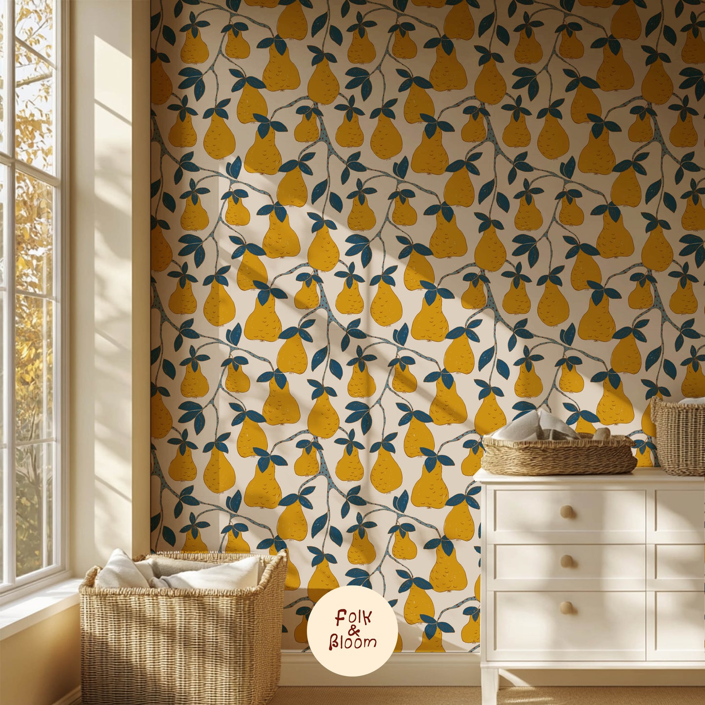 Nursery wallpaper on roll - Pears Yellow
