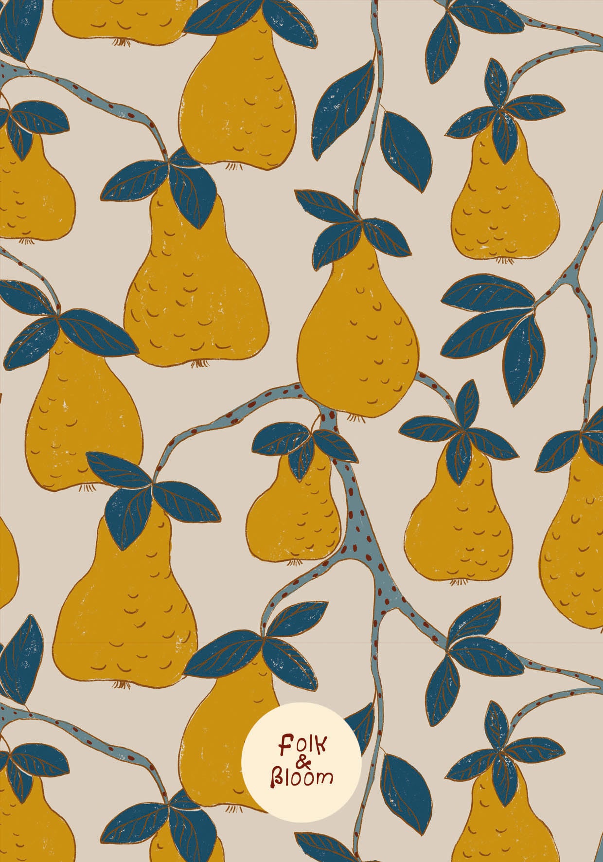 Nursery wallpaper on roll - Pears Yellow