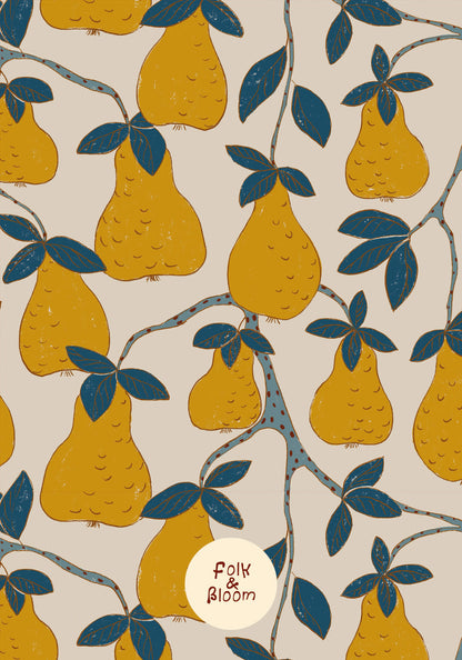 Nursery wallpaper on roll - Pears Yellow