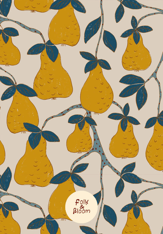 Nursery wallpaper on roll - Pears Yellow