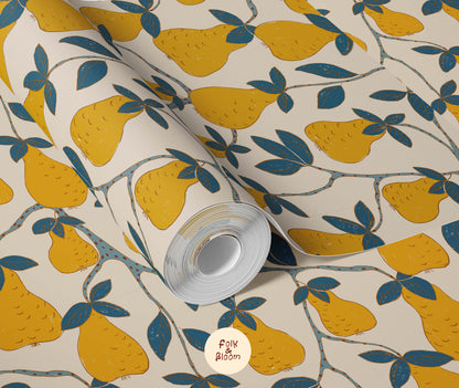 Nursery wallpaper on roll - Pears Yellow