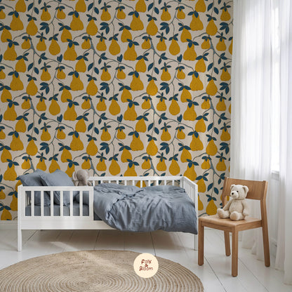 Nursery wallpaper on roll - Pears Yellow