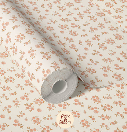 Boho floral kids wallpaper with pastel botanical design.