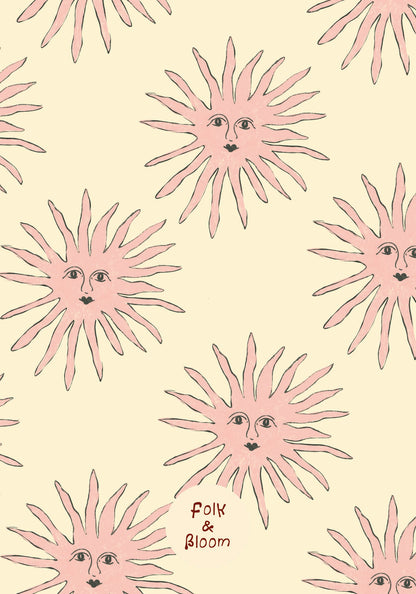 Nursery wallpaper - Pink Suns Cream