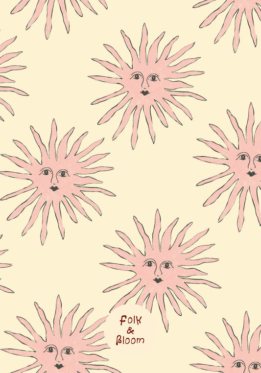 Nursery wallpaper - Pink Suns Cream