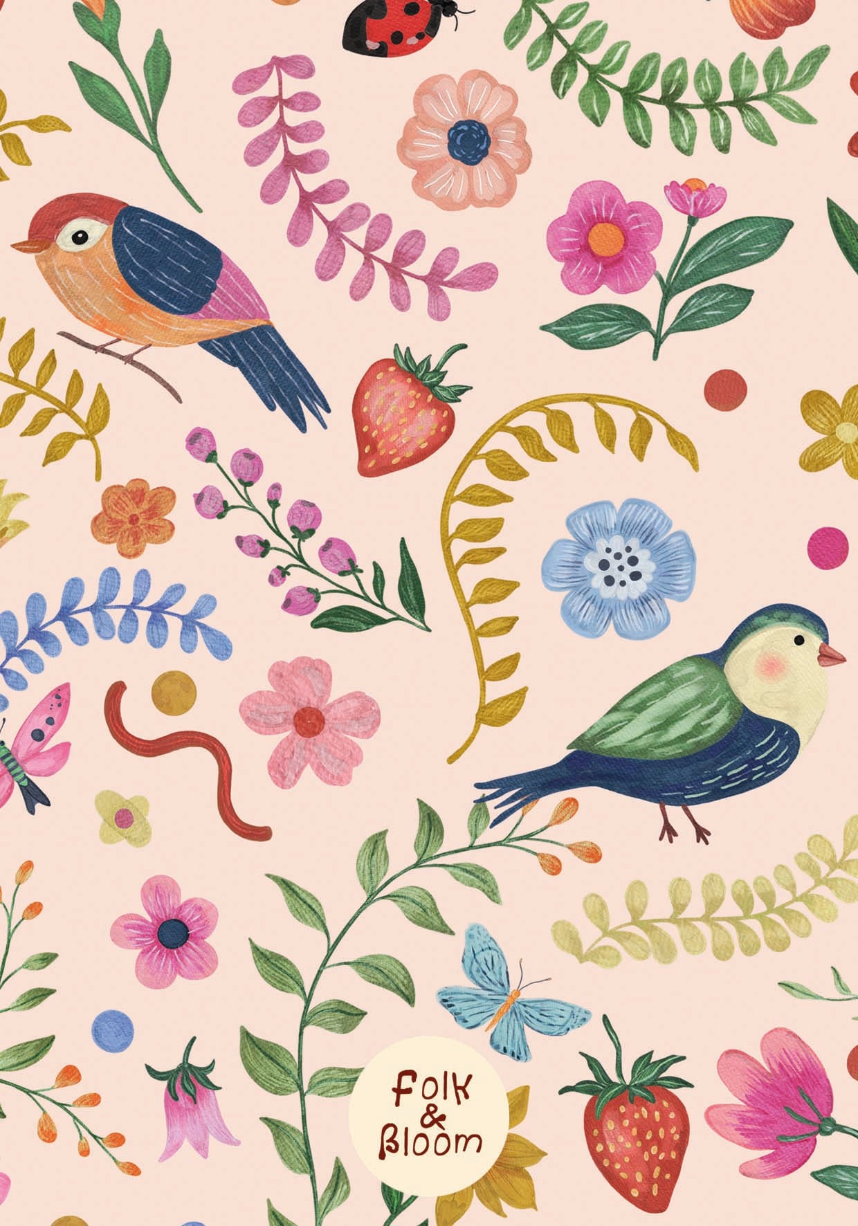 Children's wallpaper on roll - Birds Pink