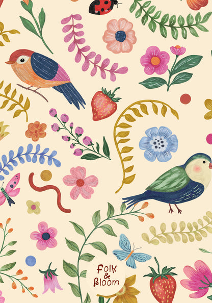 Children's wallpaper on roll - Birds Butter Yellow