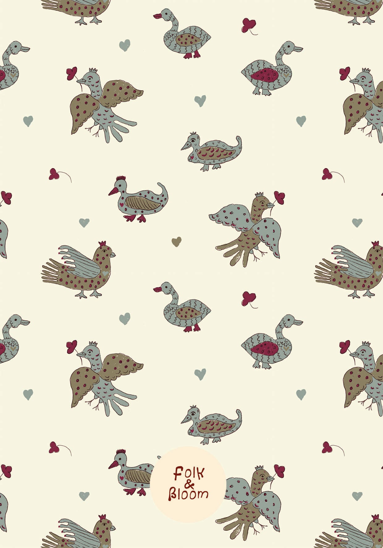 Children's Wallpaper - Birds & Hearts